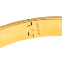 Pre Owned Hermès Clic H Black Enamel Gold Plated Narrow Bracelet GM