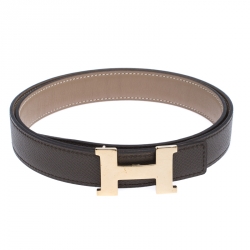 Pre Owned Hermes Grey Leather H Logo Constance Reversible Belt 85 CM
