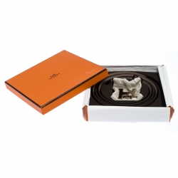 Pre Owned Hermes Grey Leather H Logo Constance Reversible Belt 85 CM