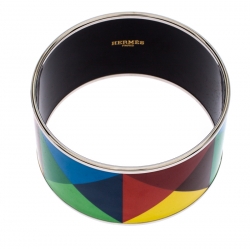 Pre Owned Hermes Clous De Trompe L’Oeil Multicolor Enamel Extra Wide Bangle Bracelet