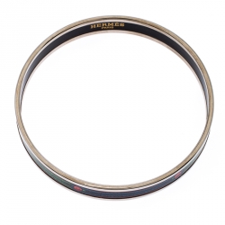 Pre Owned Hermes Multicolor Printed Enamel Palladium Plated Narrow Bangle Bracelet