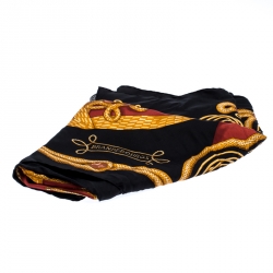 Pre Owned Hermès Black and Gold Brandebourgs Silk Twill Scarf