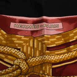 Pre Owned Hermès Black and Gold Brandebourgs Silk Twill Scarf