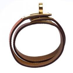 Pre Owned Hermes Kelly Double Tour Orange Leather Gold Plated Wrap Bracelet S