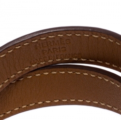 Pre Owned Hermes Kelly Double Tour Orange Leather Gold Plated Wrap Bracelet S