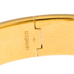 Pre Owned Hermes Clic Clac H White Enamel Gold Plated Wide Bracelet GM