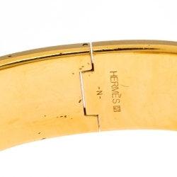 Pre Owned Hermes Clic Clac H White Enamel Gold Plated Wide Bracelet GM