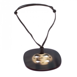 Pre Owned Hermes Lift Horn Lacquered Wood Long Cord Pendant Necklace
