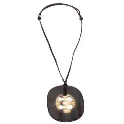 Pre Owned Hermes Lift Horn Lacquered Wood Long Cord Pendant Necklace