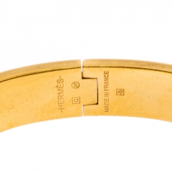 Pre Owned Hermès Clic H Malachite Green Enamel Gold Plated Narrow Bracelet PM