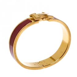 Pre Owned Hermès Clic H Rouge Red Enamel Gold Plated Narrow Bracelet PM