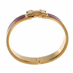 Pre Owned Hermès Clic H Rouge Red Enamel Gold Plated Narrow Bracelet PM