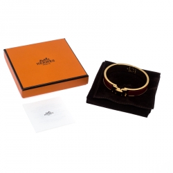 Pre Owned Hermès Clic H Rouge Red Enamel Gold Plated Narrow Bracelet PM