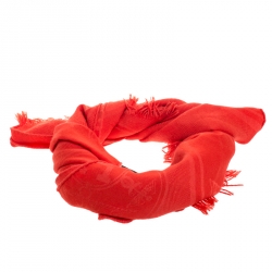 Pre Owned Hermes Orange Silk Cashmere Blend Fringed Scarf