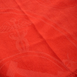 Pre Owned Hermes Orange Silk Cashmere Blend Fringed Scarf