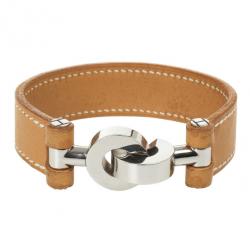 مملوكة مسبقًا Hermes Brown Leather Interlocking Bracelet 18 CM