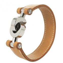 مملوكة مسبقًا Hermes Brown Leather Interlocking Bracelet 18 CM