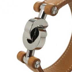 مملوكة مسبقًا Hermes Brown Leather Interlocking Bracelet 18 CM