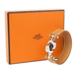 مملوكة مسبقًا Hermes Brown Leather Interlocking Bracelet 18 CM