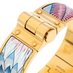Pre Owned Hermès Gold Plated Savana Dance Enamel Hinged Bangle Bracelet
