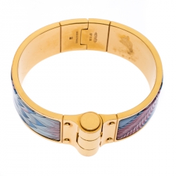 Pre Owned Hermès Gold Plated Savana Dance Enamel Hinged Bangle Bracelet