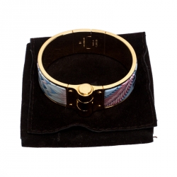 Pre Owned Hermès Gold Plated Savana Dance Enamel Hinged Bangle Bracelet