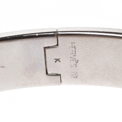 Pre Owned Hermès Clic H Teal Blue Enamel Palladium Plated Narrow Bracelet PM