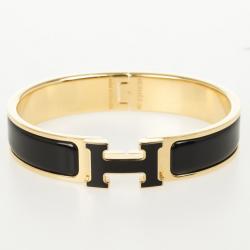 Pre Owned Hermès Clic H Black Enameled Bracelet