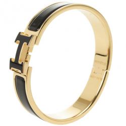 Pre Owned Hermès Clic H Black Enameled Bracelet