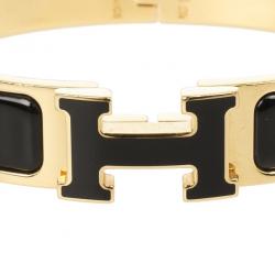 Pre Owned Hermès Clic H Black Enameled Bracelet