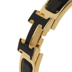 Pre Owned Hermès Clic H Black Enameled Bracelet