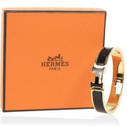 Pre Owned Hermès Clic H Black Enameled Bracelet