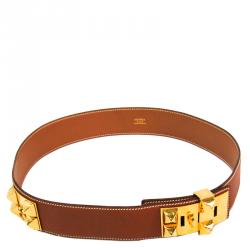 Pre Owned Hermes Brown Leather Collier de Chien Medor Belt 80