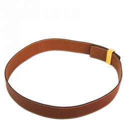 Pre Owned Hermes Brown Leather Collier de Chien Medor Belt 80