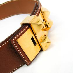 Pre Owned Hermes Brown Leather Collier de Chien Medor Belt 80