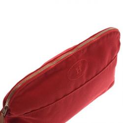 Pre Owned Hermes Red Canvas Trousse De Voyage Bolide Pouch