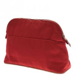 Pre Owned Hermes Red Canvas Trousse De Voyage Bolide Pouch