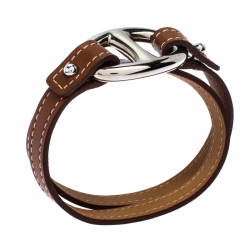 Pre Owned Hermès Brown Leather Granville Double Tour Bracelet M