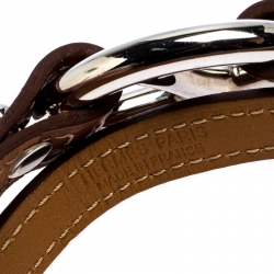 Pre Owned Hermès Brown Leather Granville Double Tour Bracelet M