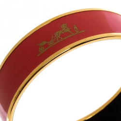 Pre Owned Hermès Rouge Casaque Enamel Calèche Wide Bangle Bracelet