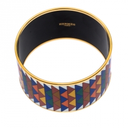 Pre Owned Hermès Multicolor Enamel Rayures Mosaïque Wide Bangle Bracelet