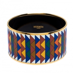 Pre Owned Hermès Multicolor Enamel Rayures Mosaïque Wide Bangle Bracelet