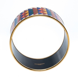 Pre Owned Hermès Multicolor Enamel Rayures Mosaïque Wide Bangle Bracelet