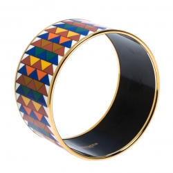 Pre Owned Hermès Multicolor Enamel Rayures Mosaïque Wide Bangle Bracelet