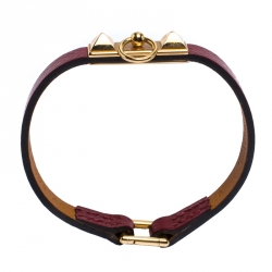 Pre Owned Hermès Rouge Grenat Leather Micro Rivale Bracelet S