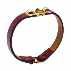 Pre Owned Hermès Rouge Grenat Leather Micro Rivale Bracelet S