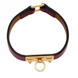 Pre Owned Hermès Rouge Grenat Leather Micro Rivale Bracelet S