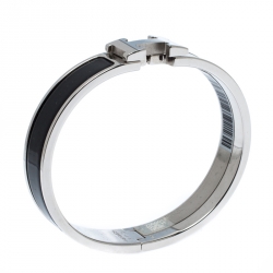 Pre Owned Hermès Clic H Noir Enamel Palladium Plated Narrow Bracelet GM