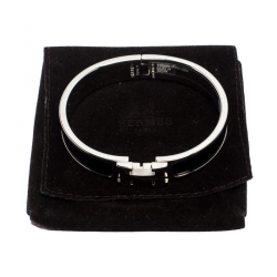 Pre Owned Hermès Clic H Noir Enamel Palladium Plated Narrow Bracelet GM
