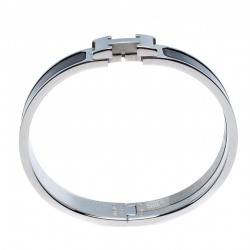 Pre Owned Hermès Clic H Noir Enamel Palladium Plated Narrow Bracelet GM